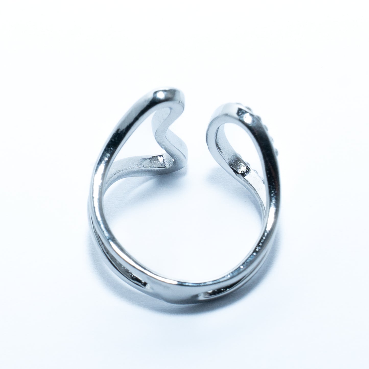 Bague argentée design strass ajustable – acier inoxydable waterproof