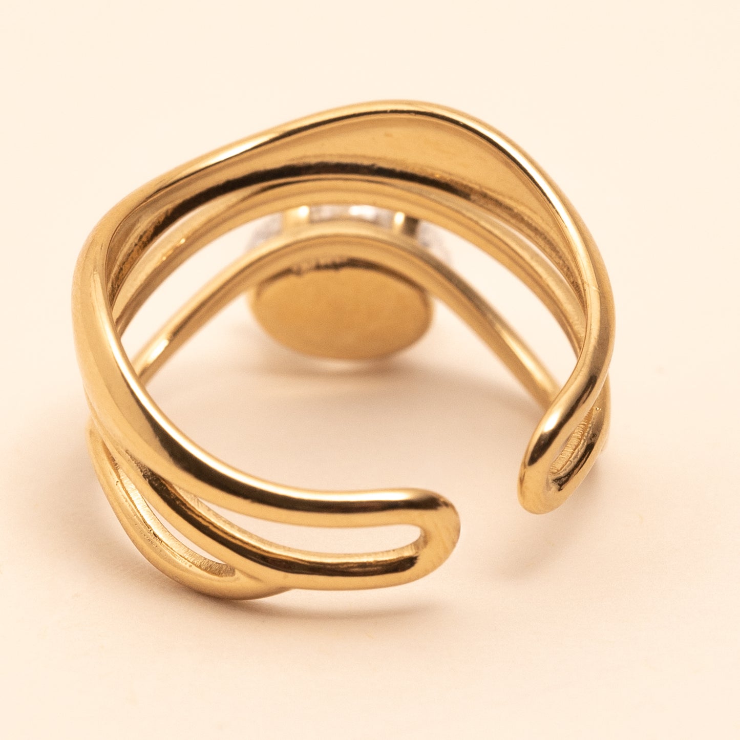 Bague vague - strass- en acier inoxydable