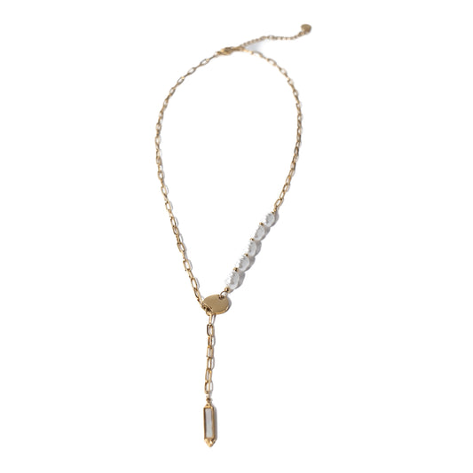 Collier doré avec perles blanches et pendentif en acier inoxydable waterproof