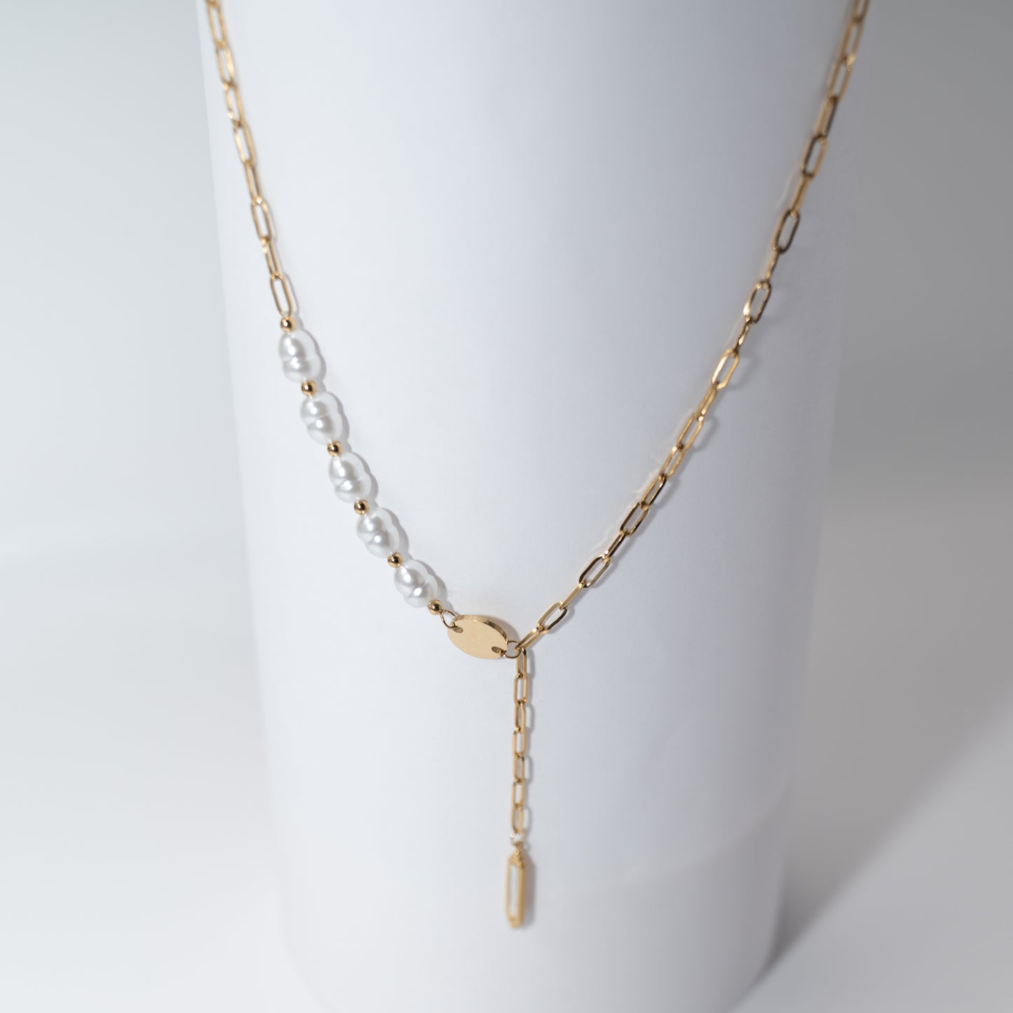 Collier doré perles blanches pendentif – acier inoxydable waterproof