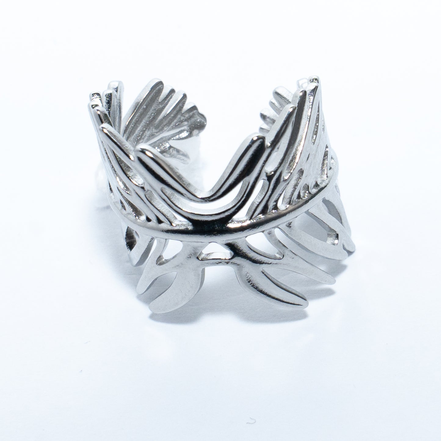 Bague argentée feuilles ajustable – acier inoxydable waterproof