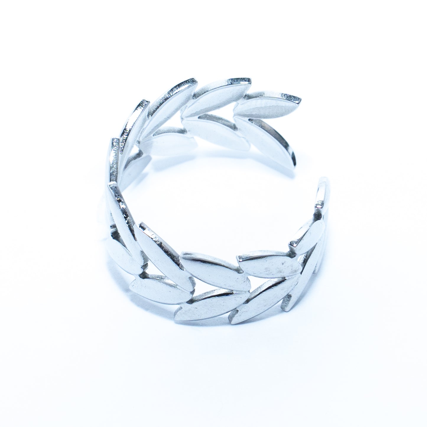 Bague argentée feuillage géométrique ajustable – acier inoxydable waterproof