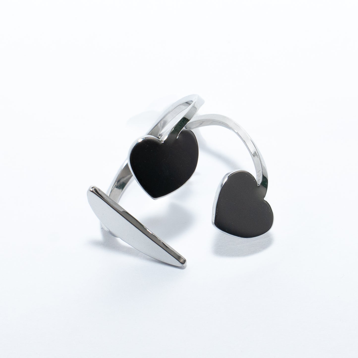 Bague argentée ajustable double cœurs romantique en acier inoxydable waterproof