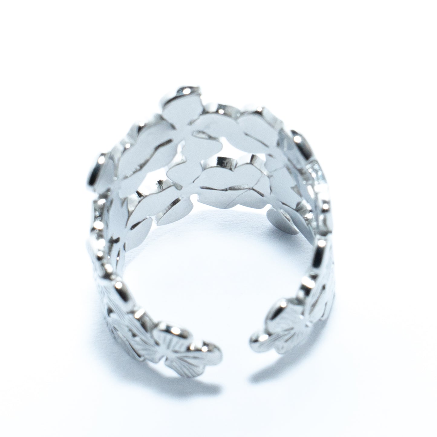 Bague argentée florale ajustable – acier inoxydable waterproof