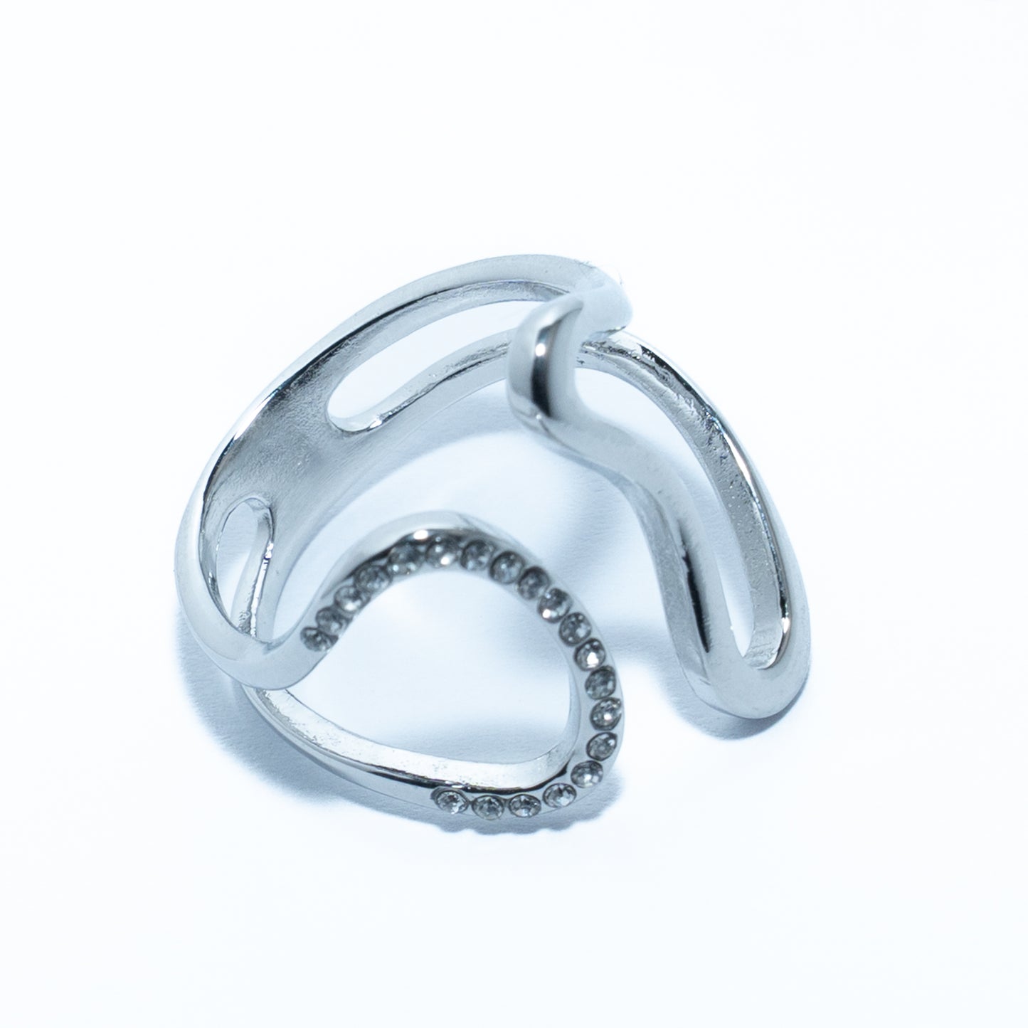 Bague argentée design strass ajustable – acier inoxydable waterproof