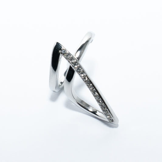 Bague argentée ajustable avec strass scintillants en acier inoxydable waterproof