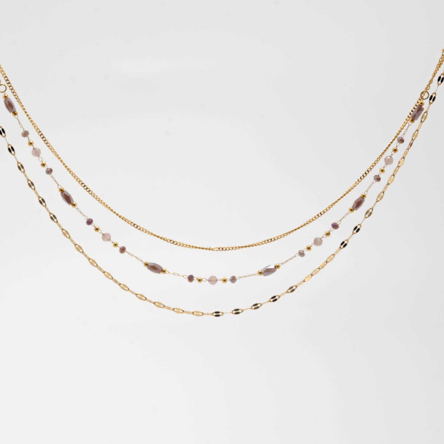 Collier multi-rangs doré perles violet – acier inoxydable waterproof