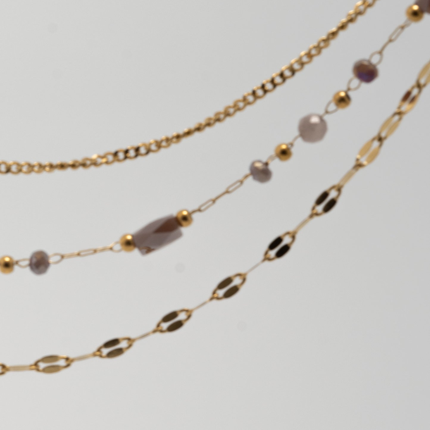 Collier multi-rangs doré perles violet – acier inoxydable waterproof