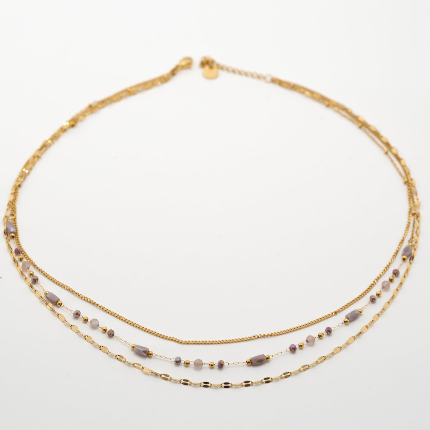 Collier multi-rangs doré avec perles violet en acier inoxydable waterproof