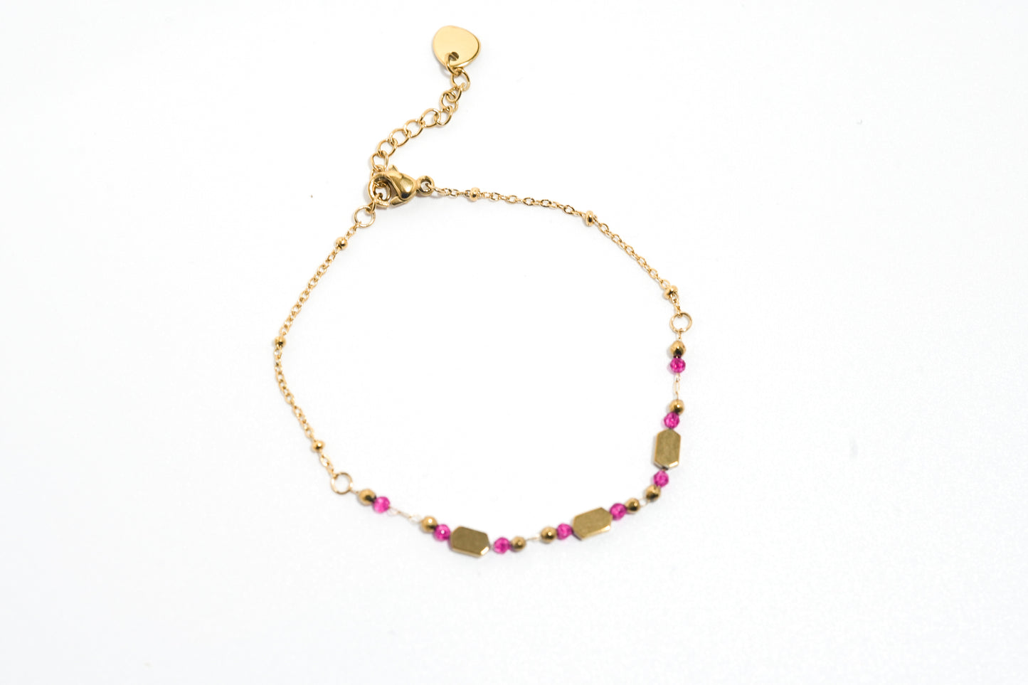 Lot 6 bracelets dorés perles roses – acier inoxydable waterproof