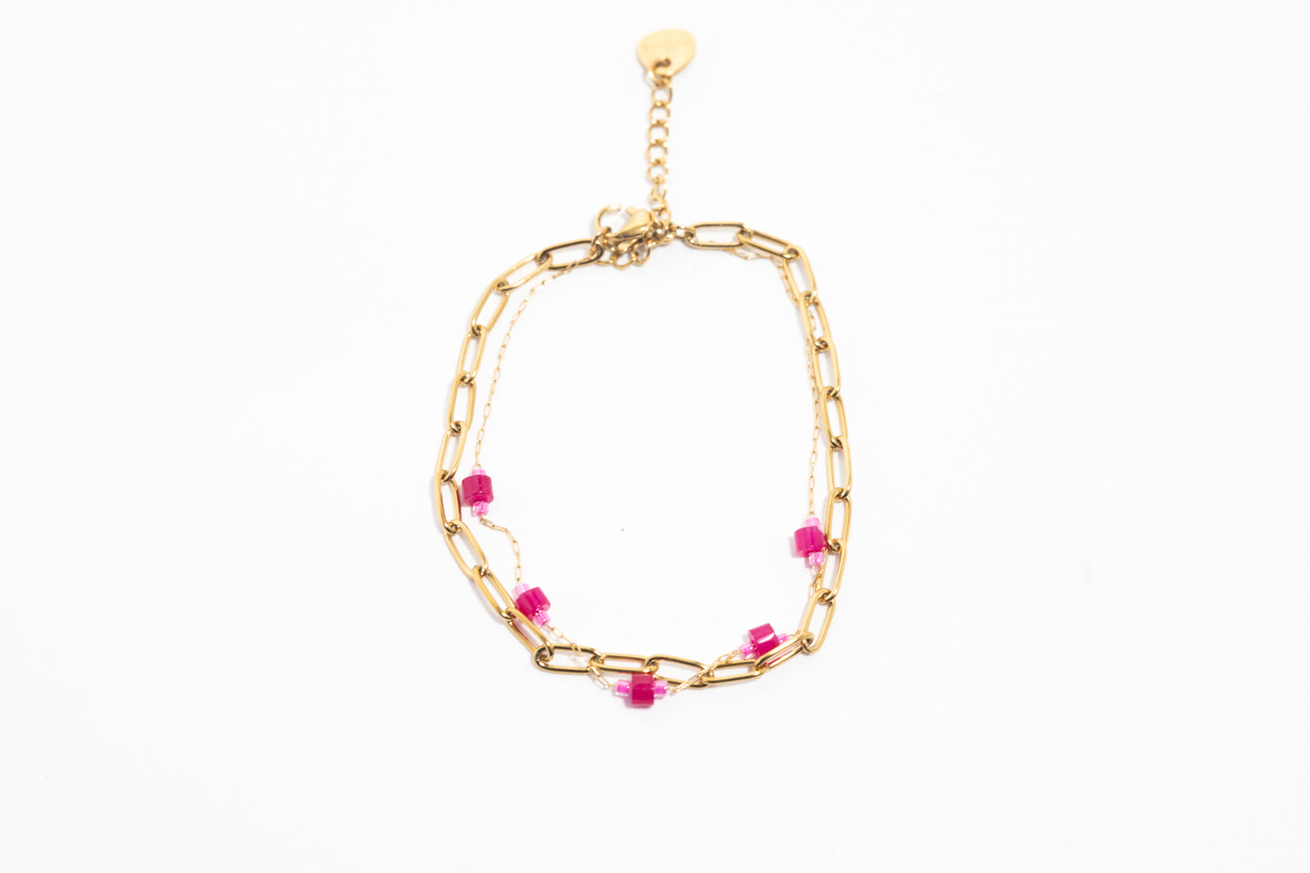 Lot 6 bracelets dorés perles roses – acier inoxydable waterproof