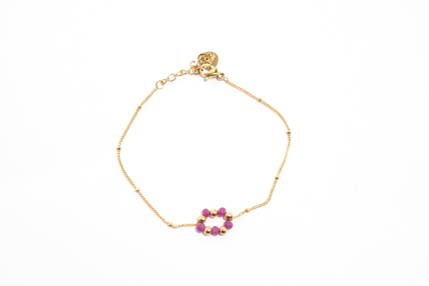 Lot 6 bracelets dorés perles roses – acier inoxydable waterproof