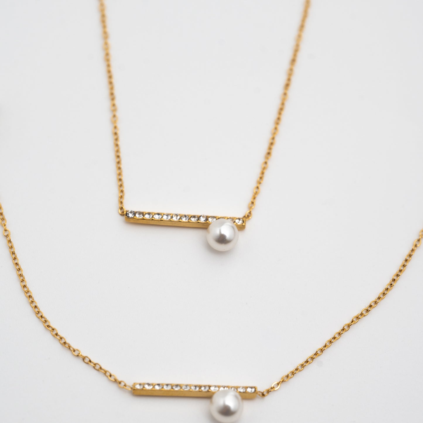 Ensemble collier et bracelet Perla Line doré avec strass et perle nacrée - acier inoxydable waterproof