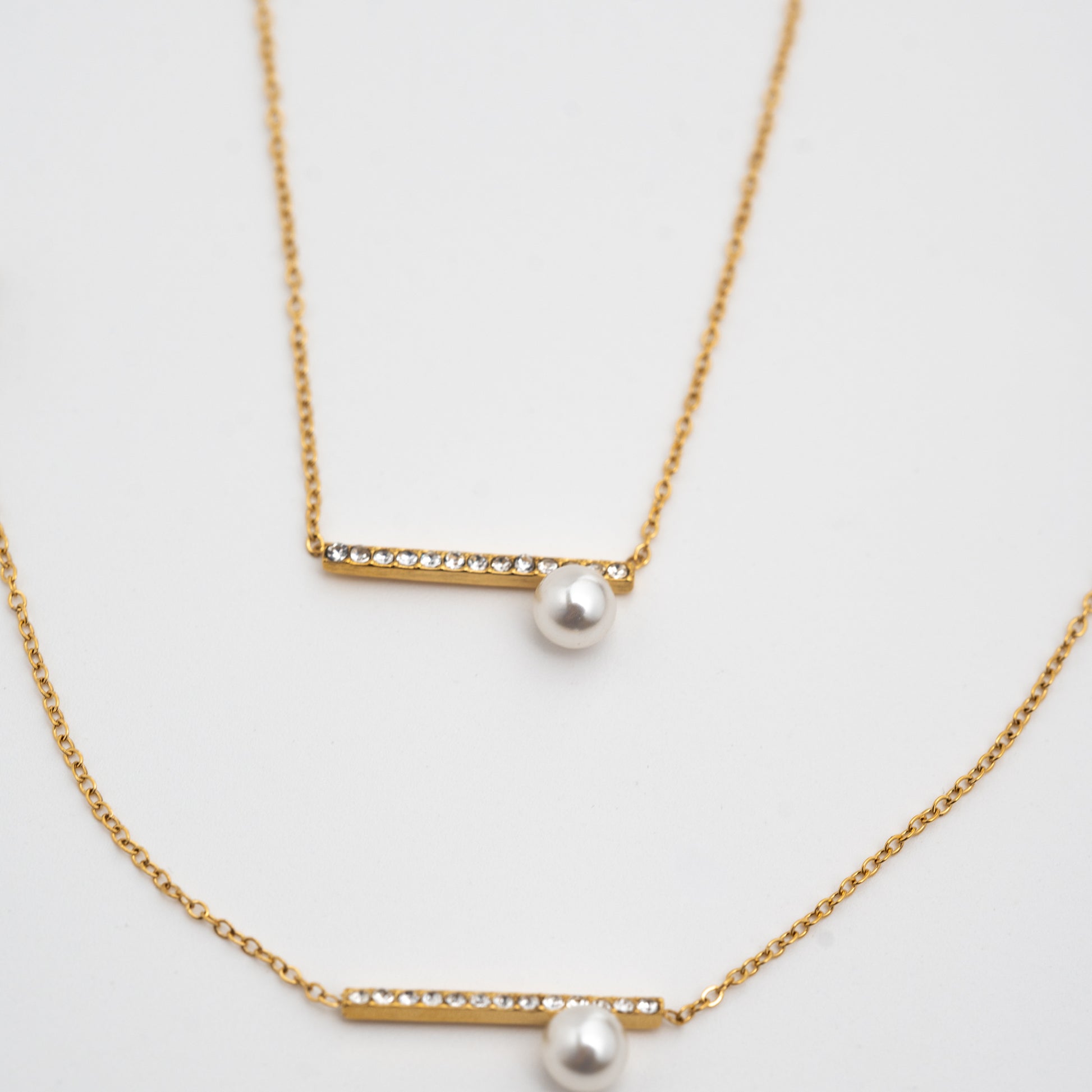 Ensemble collier et bracelet Perla Line doré avec strass et perle nacrée - acier inoxydable waterproof