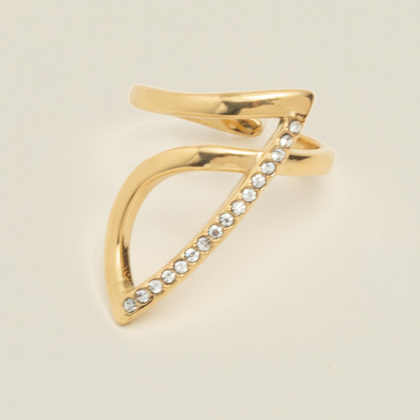 Bague dorée design strass ajustable – acier inoxydable waterproof