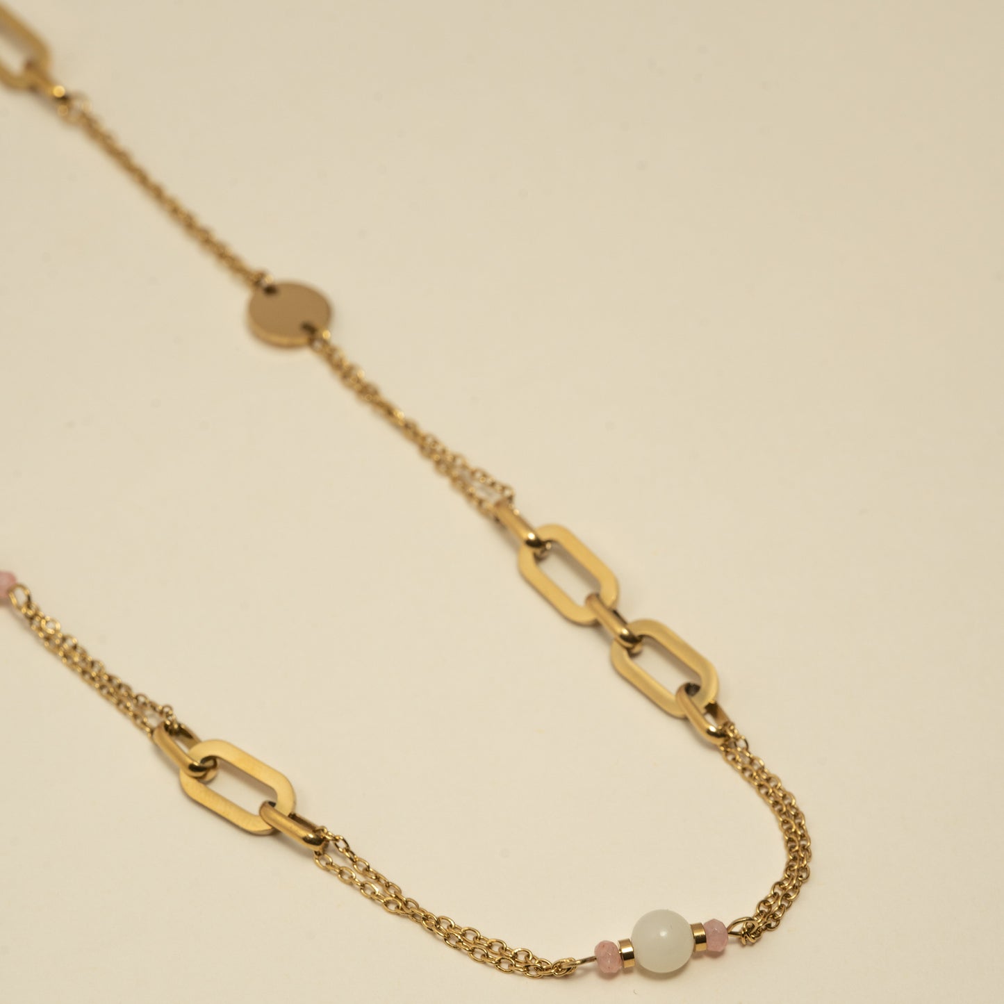 Sautoir fin à maillons et perles-acier inoxydable-hypoallérgénique