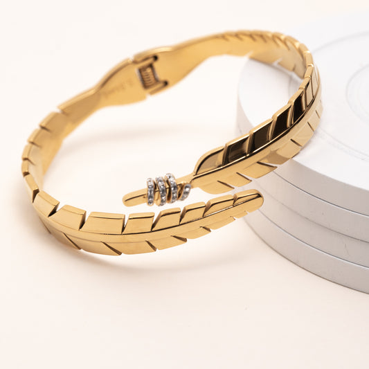 Bracelet doré feuille et billes diamant – acier inoxydable waterproof