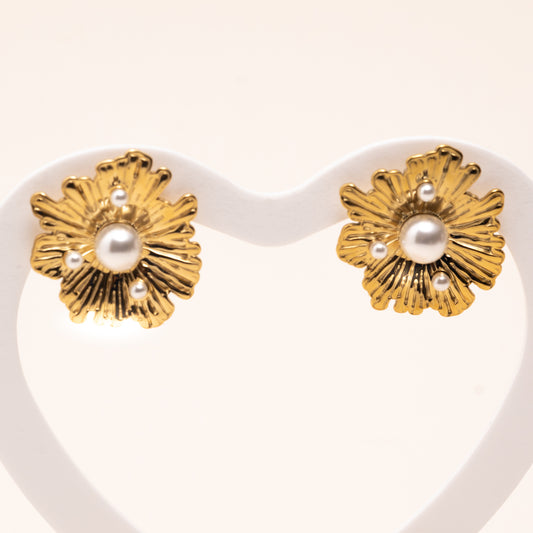 boucles d'oreilles doré, acier inoxydable , perles, waterproof