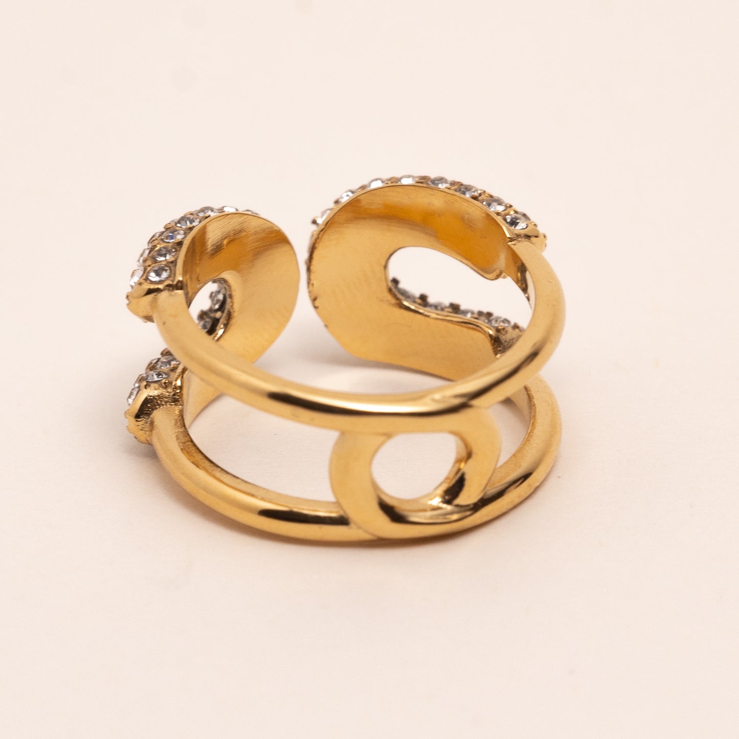 - Nouveauté - Bague doré en acier inoxydable avec Strass