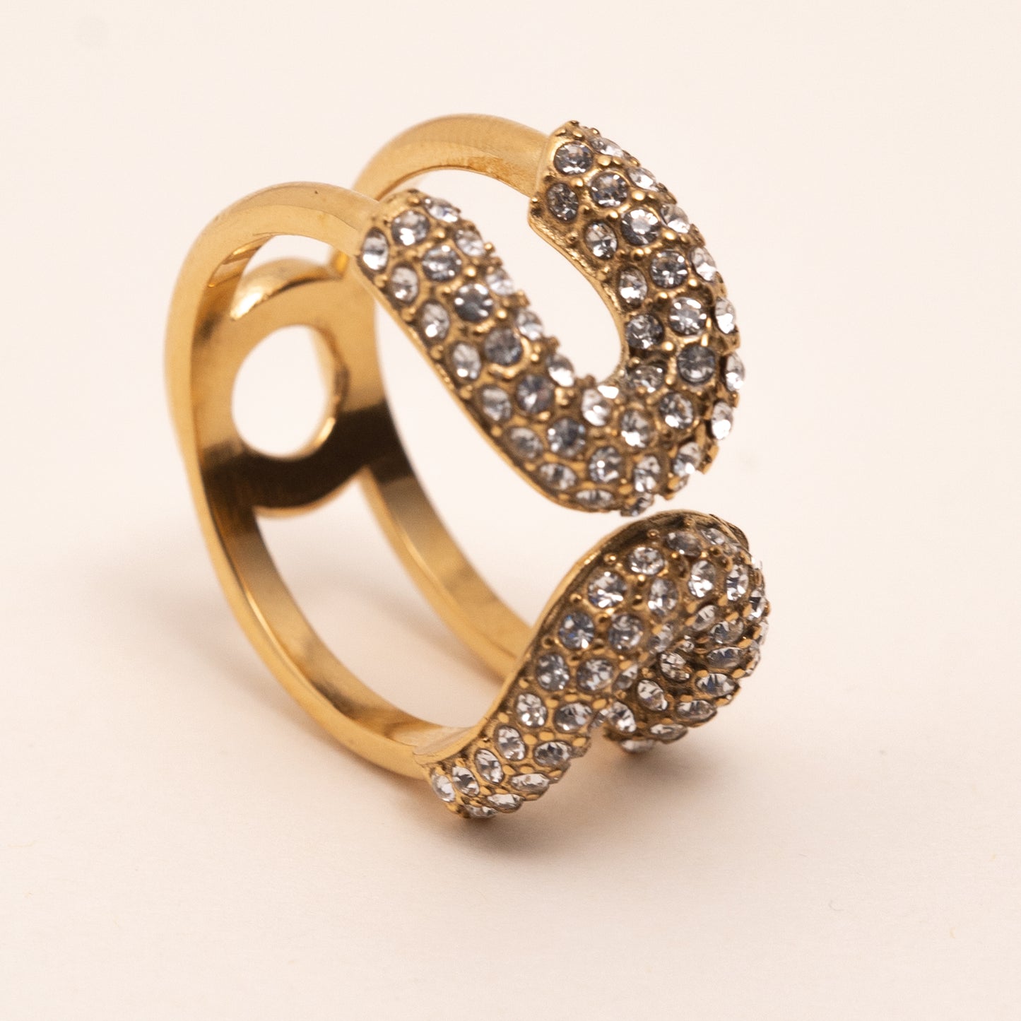 - Nouveauté - Bague doré en acier inoxydable avec Strass