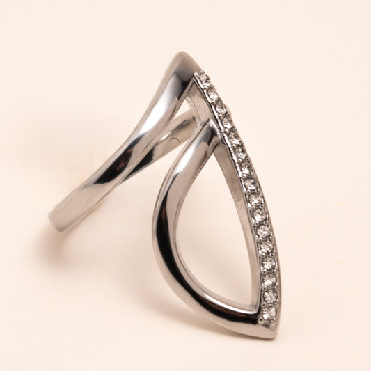 Bague argentée strass ajustable – acier inoxydable waterproof