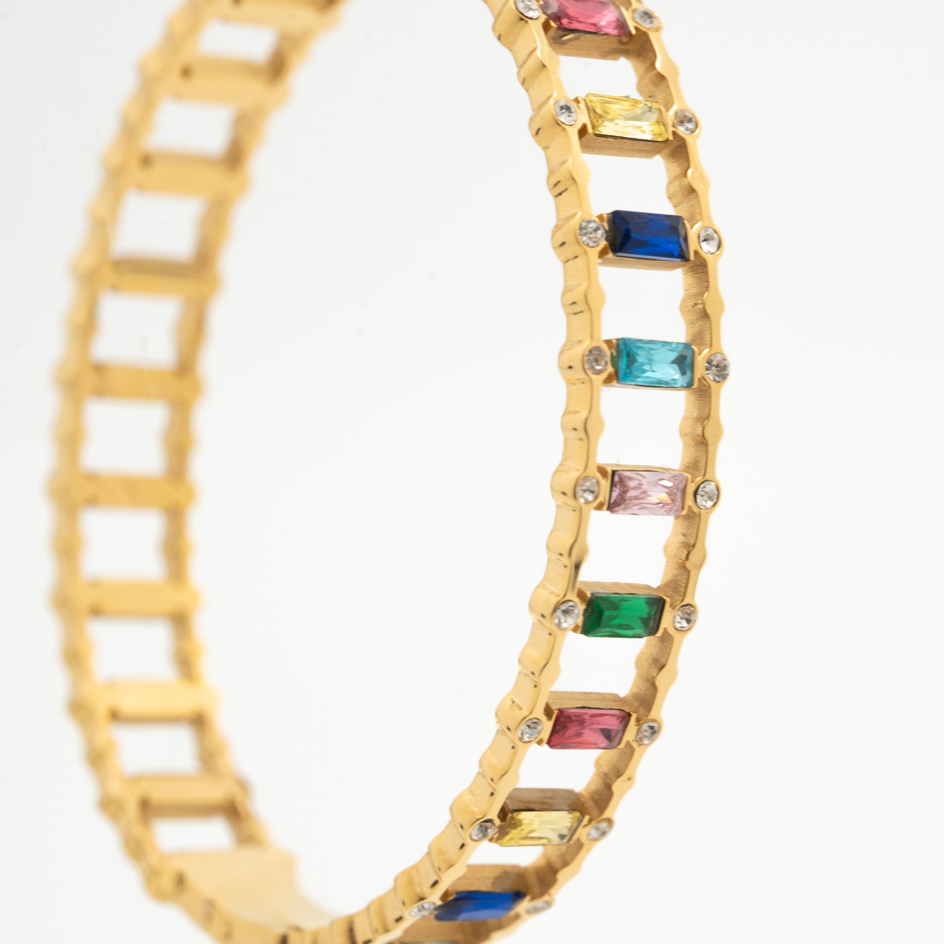 Bracelet doré avec strass multicolores en acier inoxydable waterproof